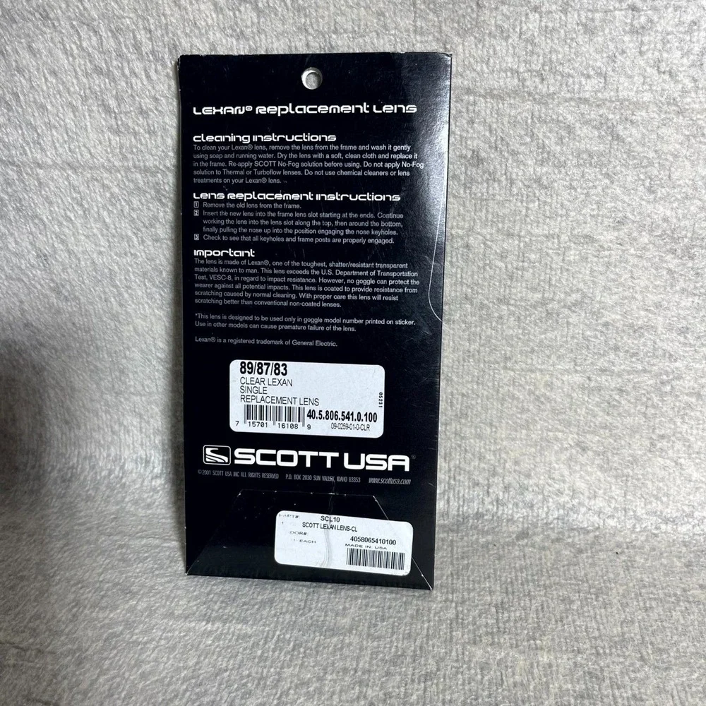SCOTT USA 89 87 83 Clear Lexan Single Replacement Lens for‎ Goggles